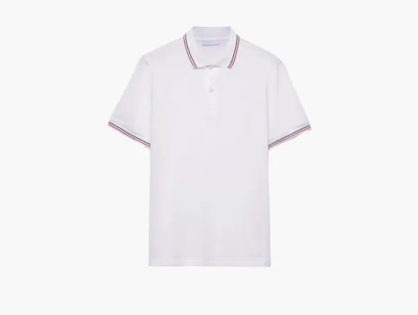 Prada Short-Sleeved Pique Polo Shirt White/Red