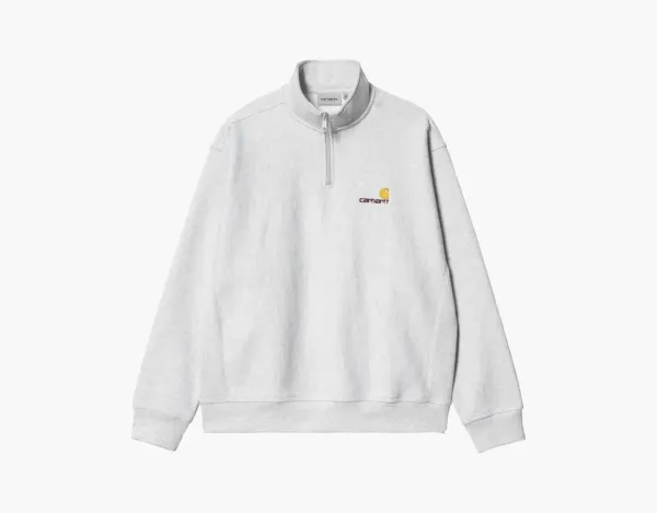 Carhartt WIP FW22 Half Zip American Script Sweatshirt - Ash Heather Logo