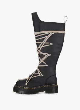 Rick Owens X Dr. Martens 1B60 Quad Sole Pentalace Boots WMNS Black