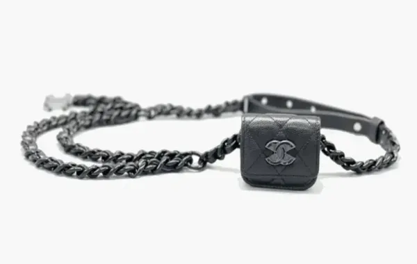 Chanel СС Mini Calfskin Leather Headphones Case Bag Black