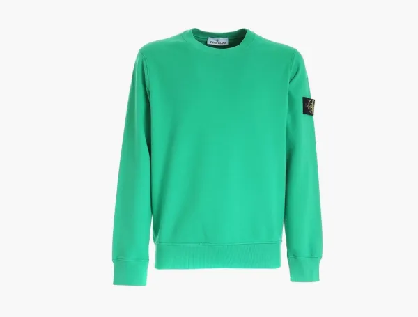 Stone Island Brushed Cotton Fleece Crewneck Sweatshirt Green
