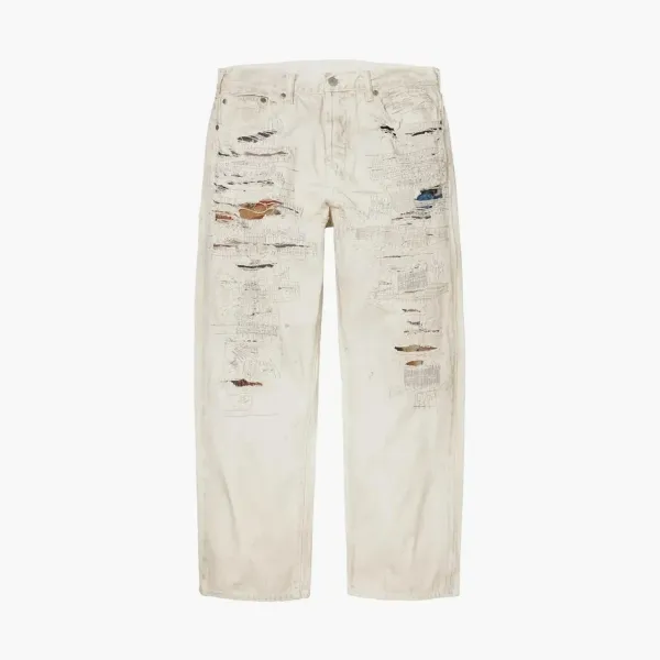 Supreme x MM6 Maison Margiela Distressed Loose Fit Selvedge Jeans White