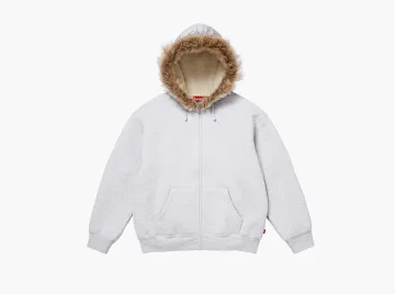 Supreme Faux Fur Zip Up Hooded Sweatshirt Ash Grey