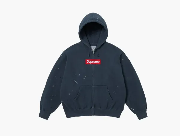 Supreme x MM6 Maison Margiela Box Zip Up Hooded Sweatshirt Navy