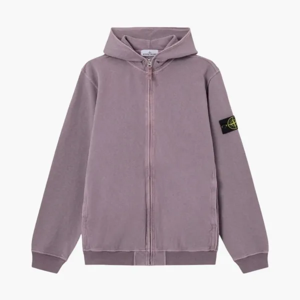 Stone Island Malfile Fleece Old Effect Hooded Sweatshirt Purple Grey
