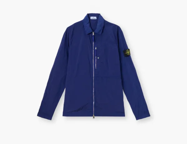 Stone Island Nylon Metal In Econyl Overshirt with Pocket and Two-Way Zip Navy