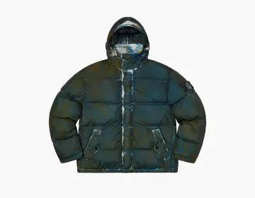 Supreme x Stone Island Painted Camo Crinkle Down Jacket Dark Teal
