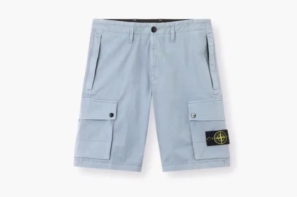 Stone Island Stretch Organic Cotton Twill Cargo Bermuda Shorts Avio Blue