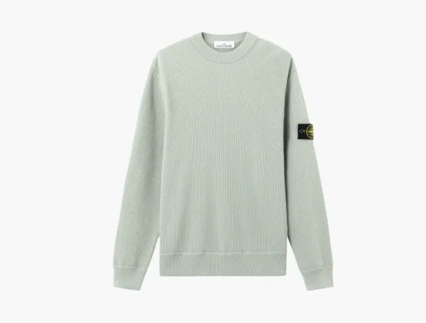 Stone Island Ribbed Soft Organic Cotton Crewneck Jumper Sage Green