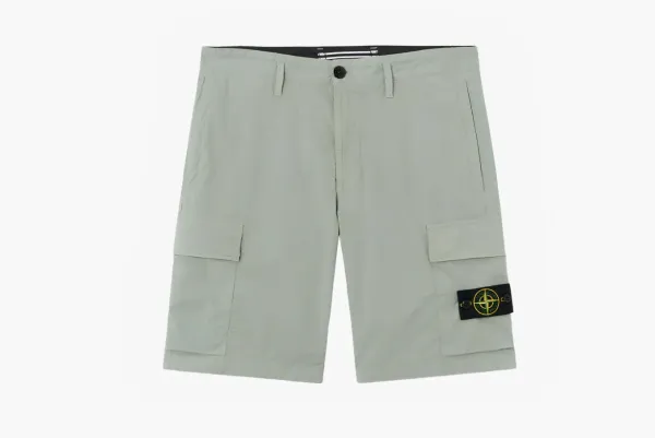Stone Island Organic Cotton Stretch Broken Twill Cargo Shorts Green