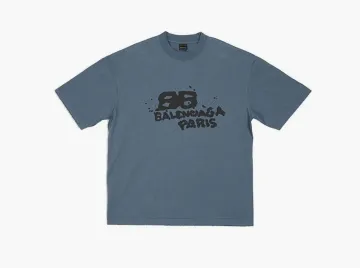 Balenciaga Hand Drawn BB Icon Medium Fit Vintage T-Shirt Blue/Black