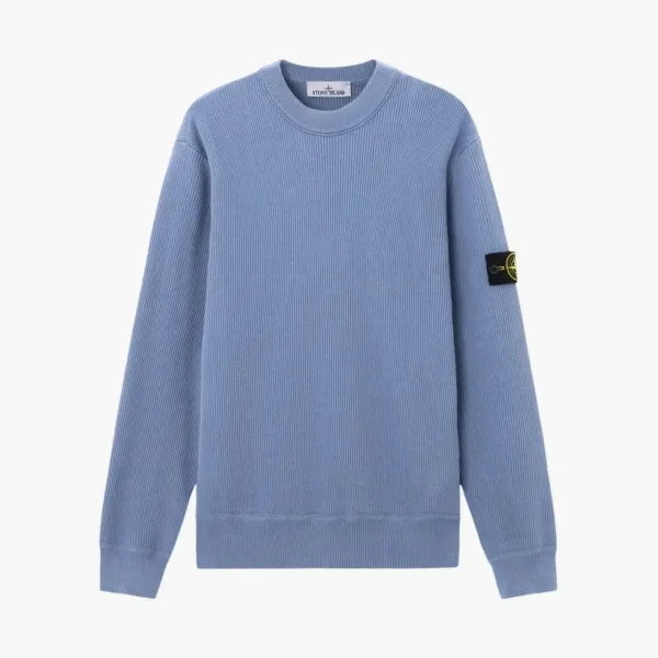 Stone Island Ribbed Soft Organic Cotton Crewneck Jumper Avio Blue