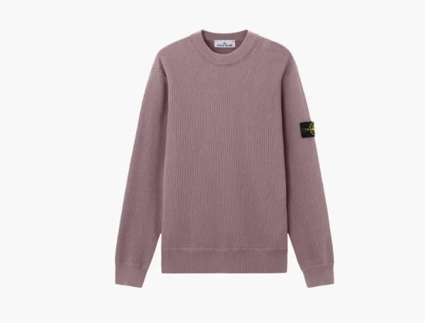 Stone Island Ribbed Soft Organic Cotton Crewneck Jumper Purple Grey