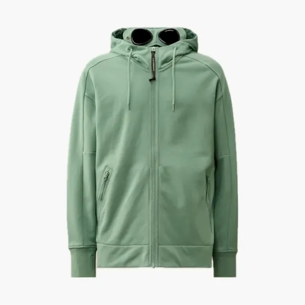 C.P. Company Diagonal Raised Fleece Goggle Zipped Hoodie Green