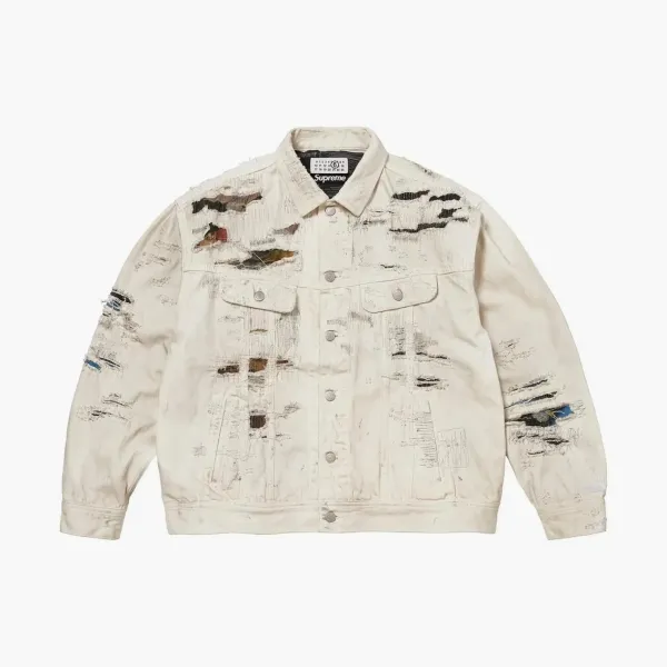 Supreme x MM6 Maison Margiela Distressed Selvedge Denim Trucker Jacket White