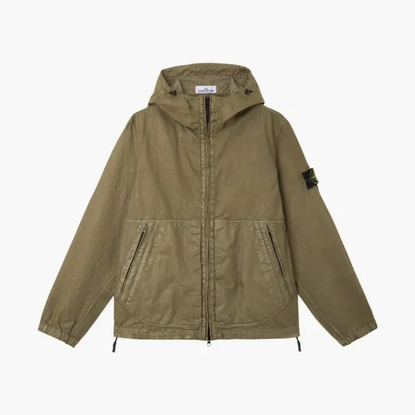 Stone Island Organic-Look Nylon Panama-TC Hooded Jacket Military Green