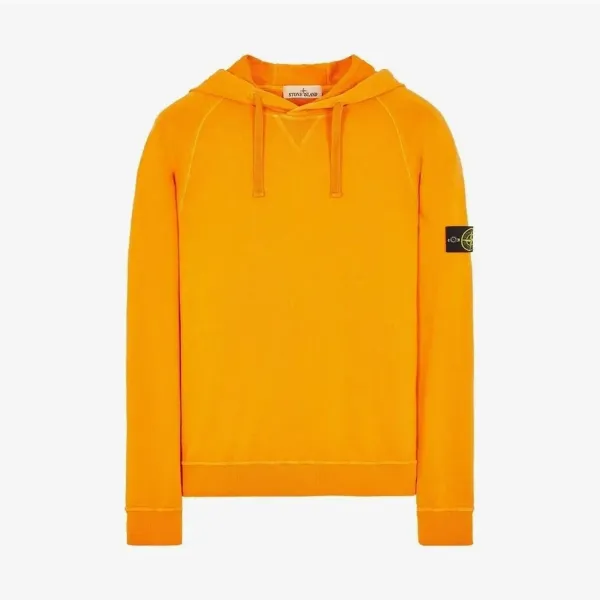 Stone Island Brushed Cotton Canvas Old Effect Hoodie Orange