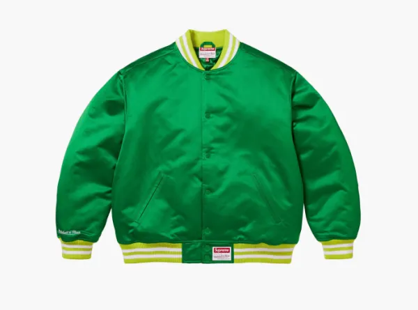 Supreme x Mitchell & Ness Satin Varsity Jacket Green