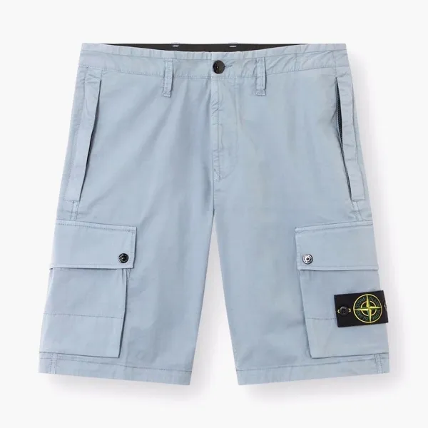 Stone Island Stretch Organic Cotton Twill Cargo Bermuda Shorts Avio Blue