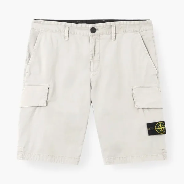 Stone Island Organic Cotton Stretch Broken Twill Cargo Shorts Pearl Grey