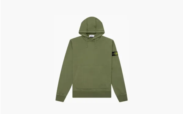 Stone Island Logo Patch Pull Over Hoodie Olive Green