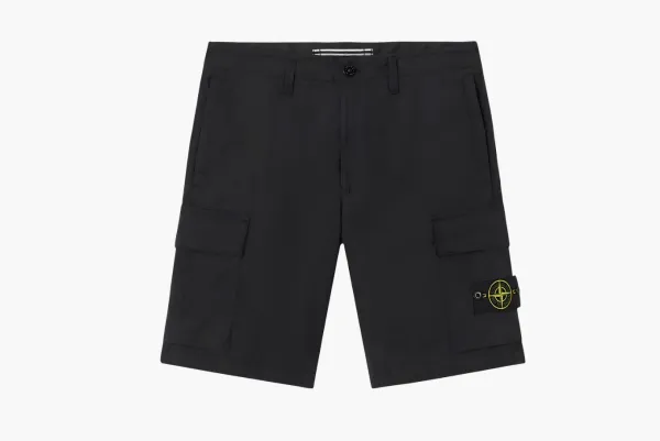 Stone Island Organic Cotton Stretch Broken Twill Cargo Shorts Black