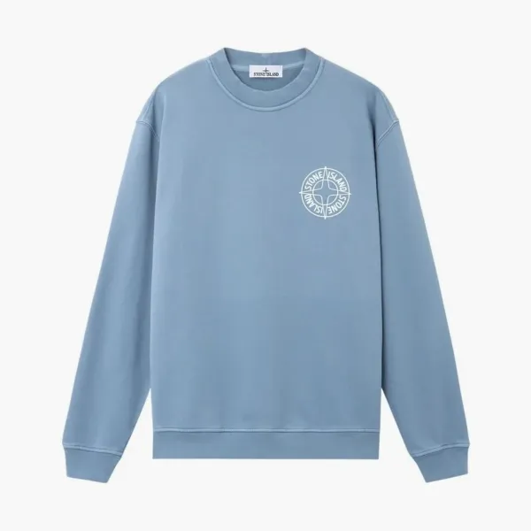 Stone Island Cotton Fleece Outline Compass Sweatshirt Avio Blue