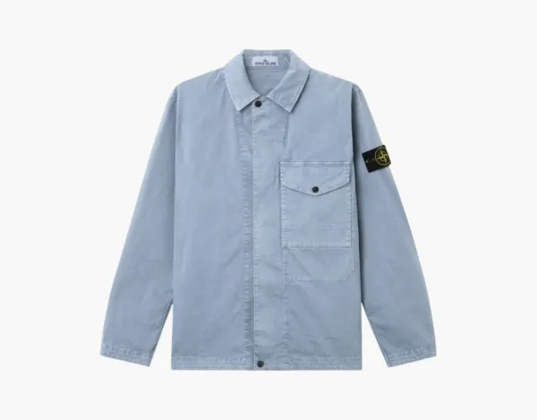 Stone Island Ogranic Cotton Stretch Broken Twill Overshirt Avio Blue