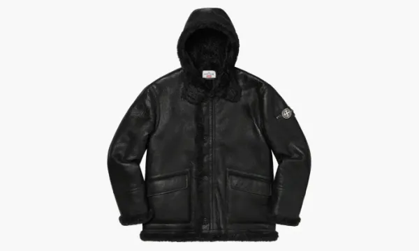 Stone Island X Supreme Hand Painted Hooded Shearling Jacket Black
