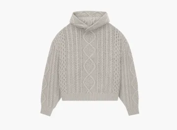Fear of God Essentials Cable Knit Hoodie Silver Cloud