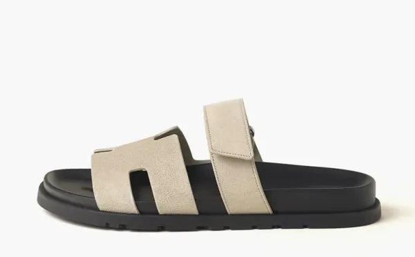 Hermes Chypre Slide Slippers Men Gray