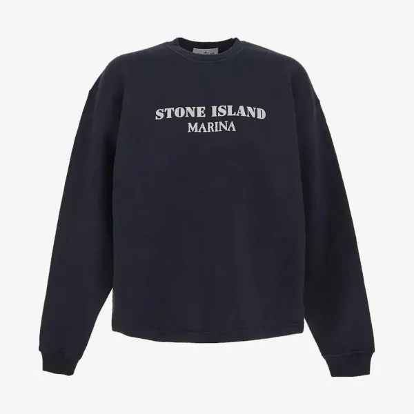 Stone Island Marina Cotton Fleece Crewneck Sweatshirt Navy Blue
