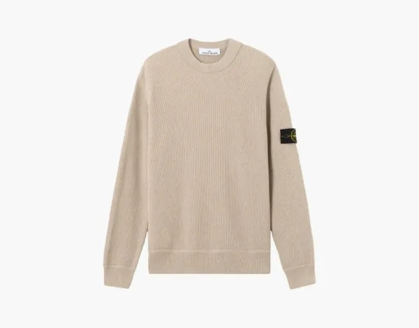 Stone Island Ribbed Soft Organic Cotton Crewneck Jumper Desert