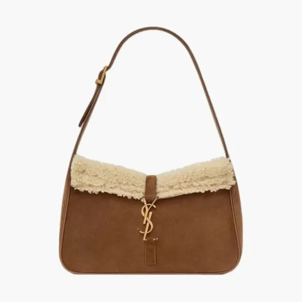 Saint Laurent Le 5 À 7 Suede Hobo Bag Dark Cigar/Natural Beige