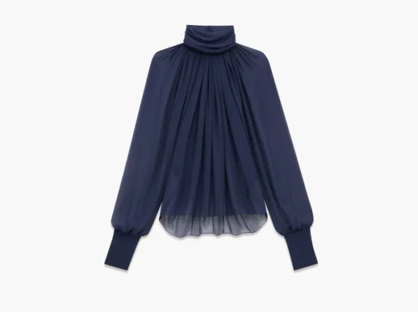 Saint Laurent Turtleneck Blouse Navy