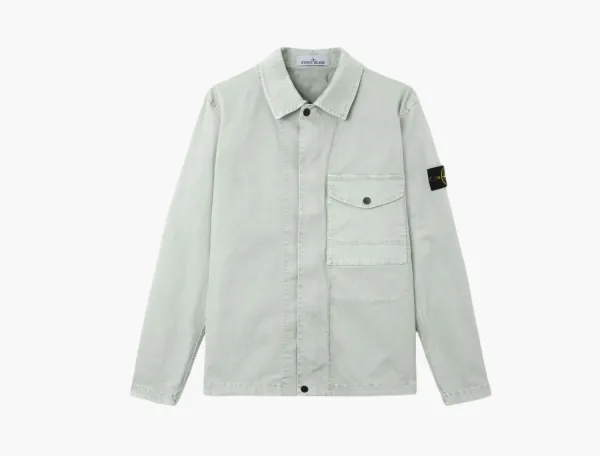Stone Island Ogranic Cotton Stretch Broken Twill Overshirt Sage Green