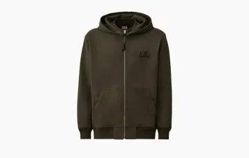 C.P. Company Diagonal Raised Fleece Hooded Full Zip Sweatshirt Shadow Grey