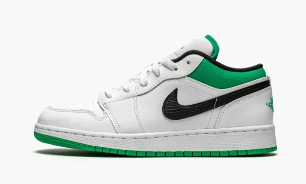 Air Jordan 1 Low GS White Lucky Green Tumbled Leather