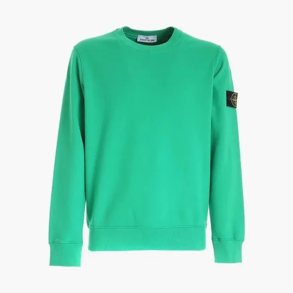 Stone Island Brushed Cotton Fleece Crewneck Sweatshirt Green