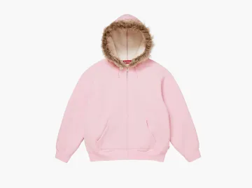 Supreme Faux Fur Zip Up Hooded Sweatshirt Light Pink