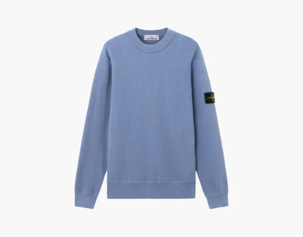 Stone Island Ribbed Soft Organic Cotton Crewneck Jumper Avio Blue