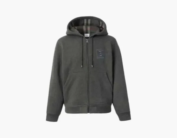 Burberry Letter Graphic Cotton Blend Hoodie Charcoal Grey
