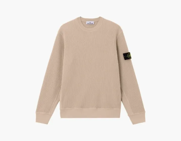 Stone Island Organic Cotton Waffle Fleece Crewneck Sweatshirt Desert
