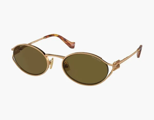 Miu Miu Eyewear Logo Round-frame Sunglasses Gold
