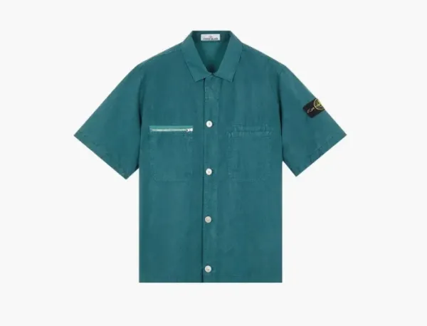 Stone Island Garment Dyed Short-Sleeve Shirt Bottle Green