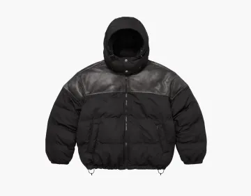 Supreme Leather Yoke Puffer Jacket Black