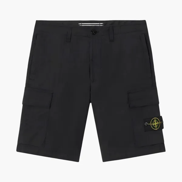 Stone Island Organic Cotton Stretch Broken Twill Cargo Shorts Black