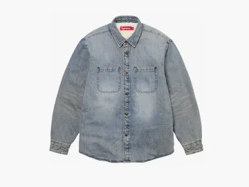 Supreme Faux Shearling Lined Work Shirt Washed Indigo Denim