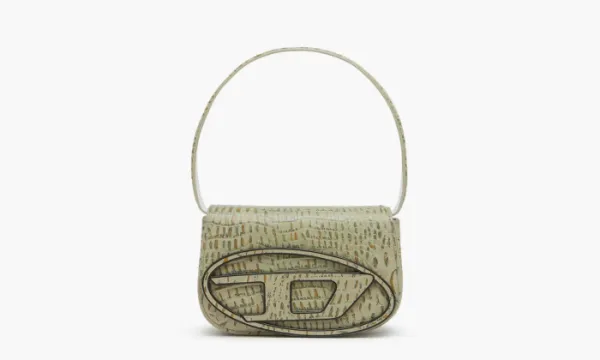 Diesel 1DR Shoulder Bag Croc-print Military Green