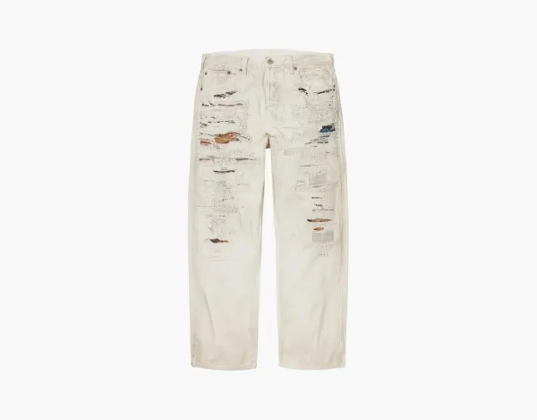 Supreme x MM6 Maison Margiela Distressed Loose Fit Selvedge Jeans White